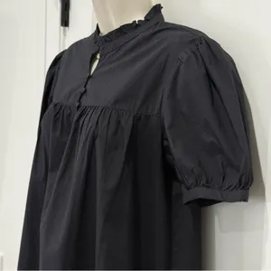 French Connection Poplin Mini Dress Puff Sleeve Black Small Preppy Coastal Chic thumbnail 7