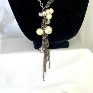 EXPRESS Multi-Textured Paperclip Chain Necklace with Faux Pearls and Disco Balls thumbnail 3