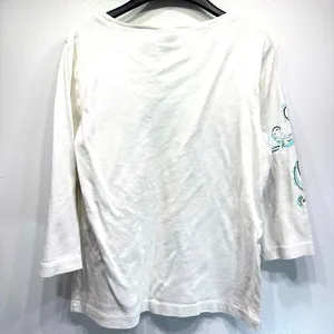 Chico’s Additions White with Teal & Black Flower 3/4 Sleeve 100% Cotton Top thumbnail 3