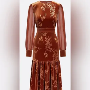 Fehaute Velvet Crew Neck Mermaid Midi Dress 12 Brown/Rust NWT IN PACKAGE thumbnail 7