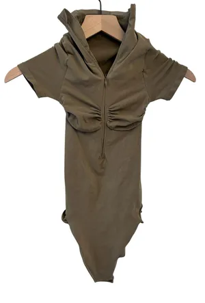 Skims Seamless Sculpt Zip Front T Shirt Thong Bodysuit Small Army NWOT thumbnail 3