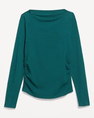 Old Navy NWT Womens Side Ruched Boat Neck Long Sleeve‎ Top Teal Green Medium thumbnail 1