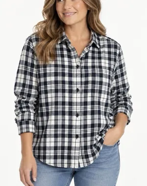 LL Bean Black/White Scotch Plaid Cotton Flannel Button Shirt Relaxed Fit MEDIUM thumbnail 1