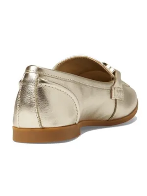 Steve Madden Carrine Metallic Gold Leather Loafers Goldtone Horsebit Buckle 9.5 thumbnail 2