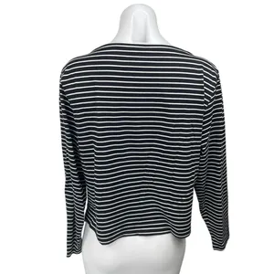 J.Crew Women's Black Striped Knit Boat Neck Long Sleeve Pullover Sweater Top L thumbnail 2