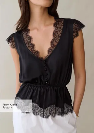 NWT Sorella Yada Silk Top size XS Black lace blouse Alexis Few Moda thumbnail 1
