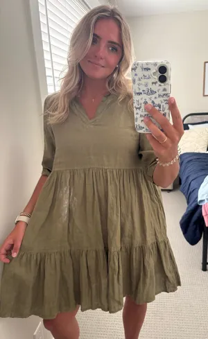Olive linen dress thumbnail 1