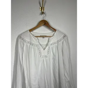 Loft White Lace Detail Blouse Large Long Sleeves Relaxed Flowy thumbnail 3