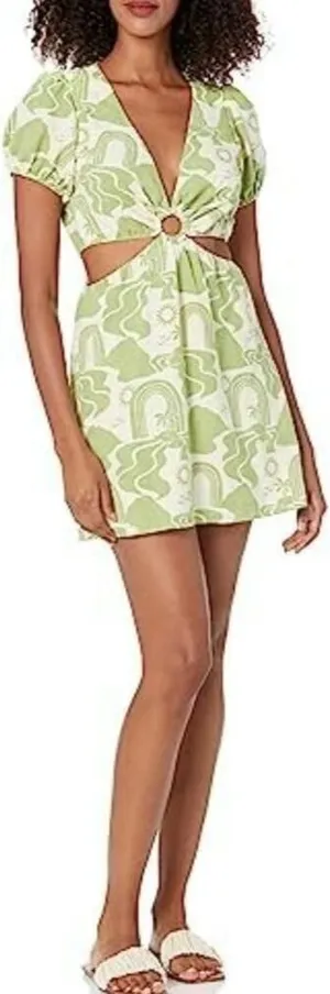 Show Me Your Mumu Jessa Mini Dress Size Small Green Cream Wedding Guest thumbnail 1