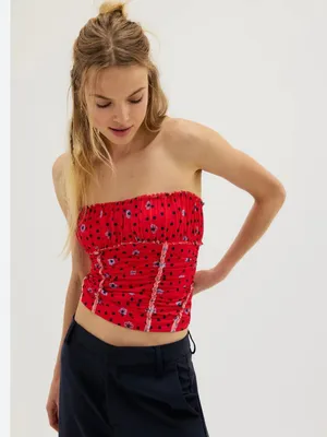 NWOT Free People Scottie Printed Tube Top Floral Red thumbnail 1