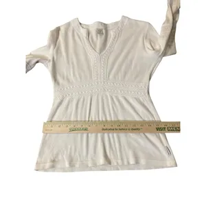 Vintage Prana Cream Blouse Womens Medium Used Organic Cotton Crochet Top thumbnail 11