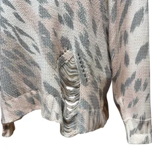 Umgee Distressed Sweater Cream Gray Tan Pink Medium thumbnail 2