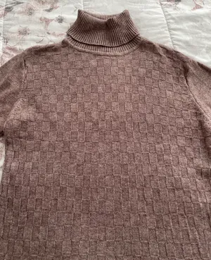 Wool Blend Brown Cable Knit Turtleneck Sweater Dress with Pockets, size M thumbnail 6