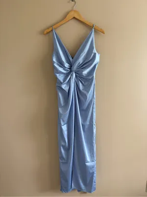 Abercrombie & Fitch Draped Twist-Front Maxi Dress Satin Blue size small Formal thumbnail 5