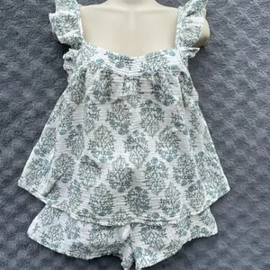 Rachel Zoe Floral Pajama Set 2 Pc Cotton Shorts Top Blue Green floral White M thumbnail 15