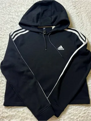 ADIDAS Black Pullover Hoodie with Contrast Drawcord cropped thumbnail 1