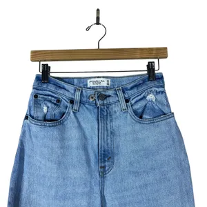 Abercrombie & Fitch The 90s Straight Distressed Jeans Light Blue Denim Size25/0S thumbnail 2