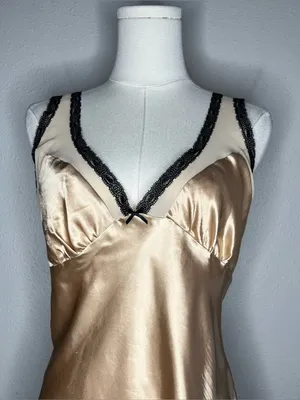 Vintage California Dynasty Gold Satin Lace Trim Babydoll Cami Tank Top Y2K Fairy thumbnail 3
