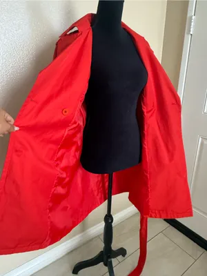 VIKI Red Trench Coat Womens 55 S Belted Double Breasted Korean Fashion NWOT thumbnail 8