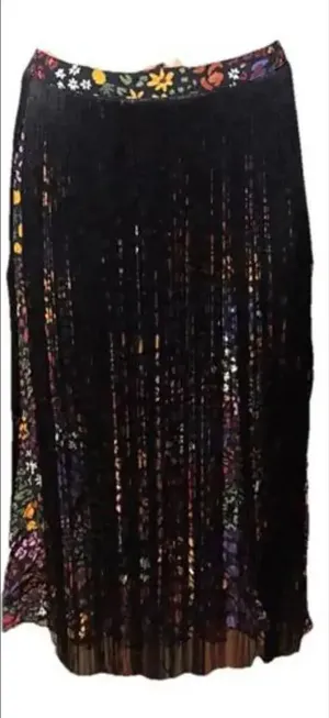 Farm Rio Hippie Boho Y2K Multicolor Floral‎ Midi Skirt W/ Black Fringe thumbnail 1