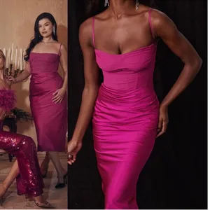 NWOT HOUSE OF CB Teia Satin Georgette Draped Corset Midi Dress Hot Pink XS thumbnail 4