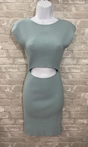 Wilfred Light Blue Ribbed Cutout Mini Dress thumbnail 1