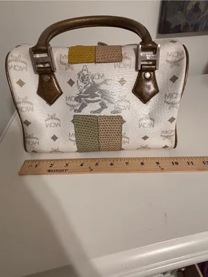 MCM Princess Lion Satchel H0501 White Visetos Bronze Python Trim Satchel thumbnail 15