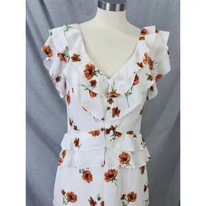 Ali & Jay White Orange Floral Ruffle‎ Peplum Maxi Dress M Wedding Guest Summer thumbnail 3