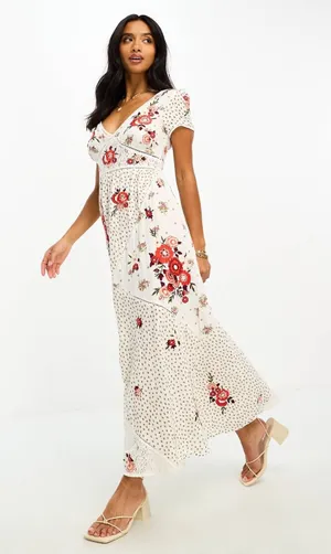 River Island Maxi Dress Womens 6 Cotton‎ Embroidered Lace Autumn Wedding Guest thumbnail 1