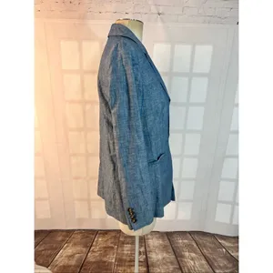 Loft denim chambray single button mid length blazer size 6 thumbnail 4