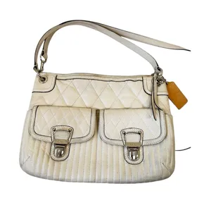 Coach Poppy Vintage Y2K Cream Quilted Shoulder Bag Handbag Purse Leather thumbnail 1