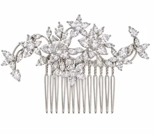 WHITE by Vera Wang VWC72346 Cubic Zirconia Floral Bridal Hair Comb Silver NWT thumbnail 1