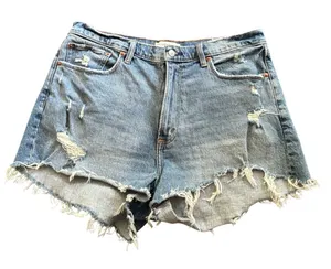 Abercrombie & Fitch High Rise Denim Mom Short 32/14 Curve Love Distressed Blue thumbnail 1