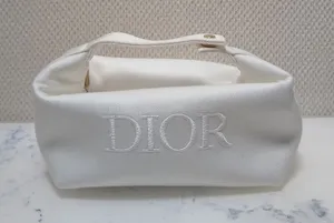 Dior White Makeup Cosmetic Trousse Pouch Bag Top Handle Clutch New No Tag thumbnail 1