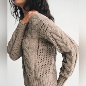 Abercrombie & fitch Textural Stitch Cable Crew Sweater size XS in light brown thumbnail 4