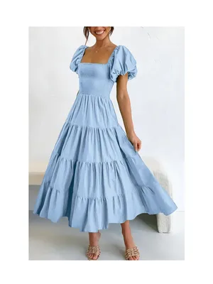 PrettyGarden Summer Puff Sleeve Midi Dress thumbnail 4