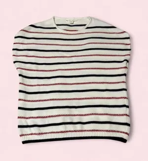 White Striped Women's Tank Top with Blue and Red Accents thumbnail 1
