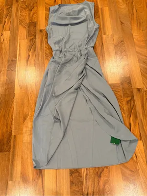 HALARA Sleeveless Draped Midi Dress in Dusty Blue thumbnail 5