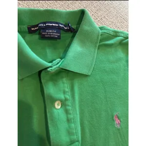 Ralph Lauren Sport Women's Green Slim Fit Polo Shirt Pink Pony 100% Cotton thumbnail 2