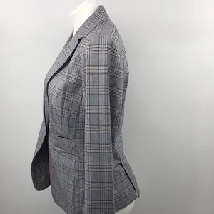 Ecru long sleeve plaid one button small blazer thumbnail 5