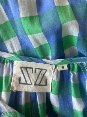 SZ Blockprints Priya Gingham Tiered Blue Green White Dress Size Small thumbnail 10
