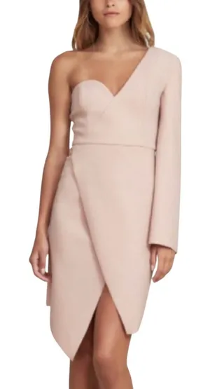Finders Keepers NWT Soft Pink Blush Chances One Shoulder Long Split Sleeve Dress Medium thumbnail 1