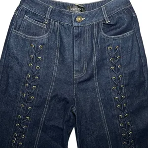 NWT White Fox Serenity Mid / High Rise Lace Up Wide Leg Dark Wash Denim XS Y2K thumbnail 3