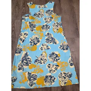 Aryeh Women's Blue Navy Yellow Sleeveless Stretchy Flowy Short Dress Medium thumbnail 5