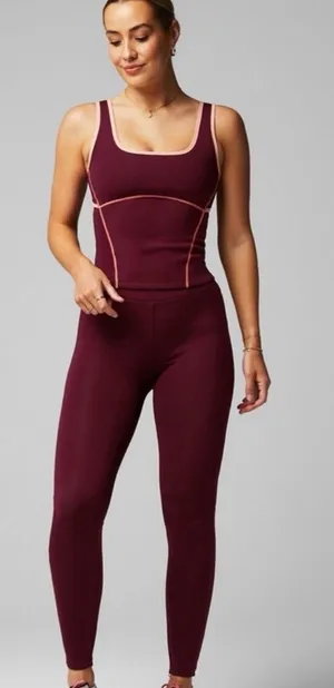 Fabletics Burgundy Scuba Matching Set - Tank & High-Waisted Leggings NWOT Small thumbnail 1