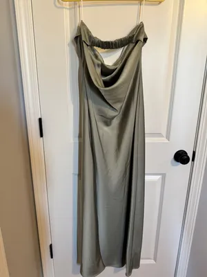 Amazon Sage green satin strapless dress thumbnail 6