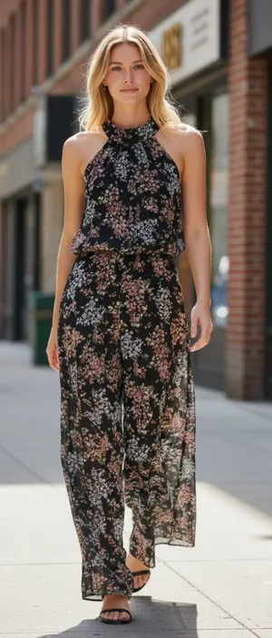 NWT I. State X Nordstrom floral lined Jumpsuit Sleeveless Tie Back wide Leg thumbnail 1