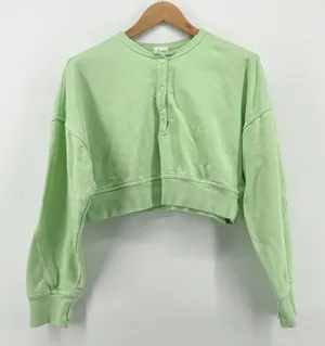 OFFLINE‎ by Aerie Cropped Sweatshirt Snap Pullover Top Thumb Hole Medium Lime thumbnail 1