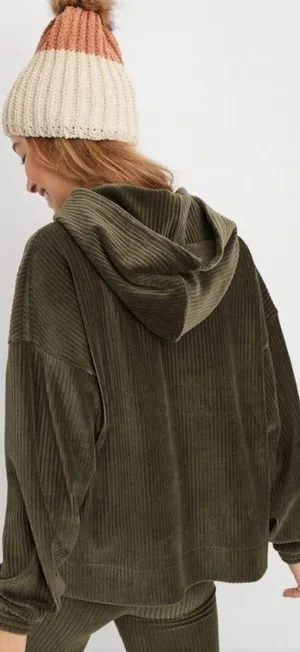 Aerie Groove on Offline Oversized Ribbed Olive Green pullover Sweater Hood M thumbnail 2