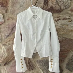 Commense Metal Button Cutout Polo Shirt size large White thumbnail 3